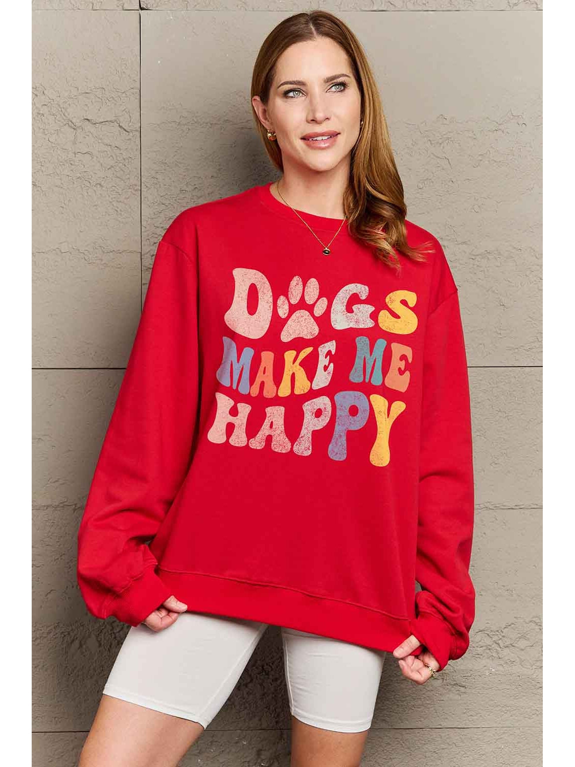 Women Simply Love Full Size Dogs Make Me Happy Graphic Sweatshirt nicholesgifts