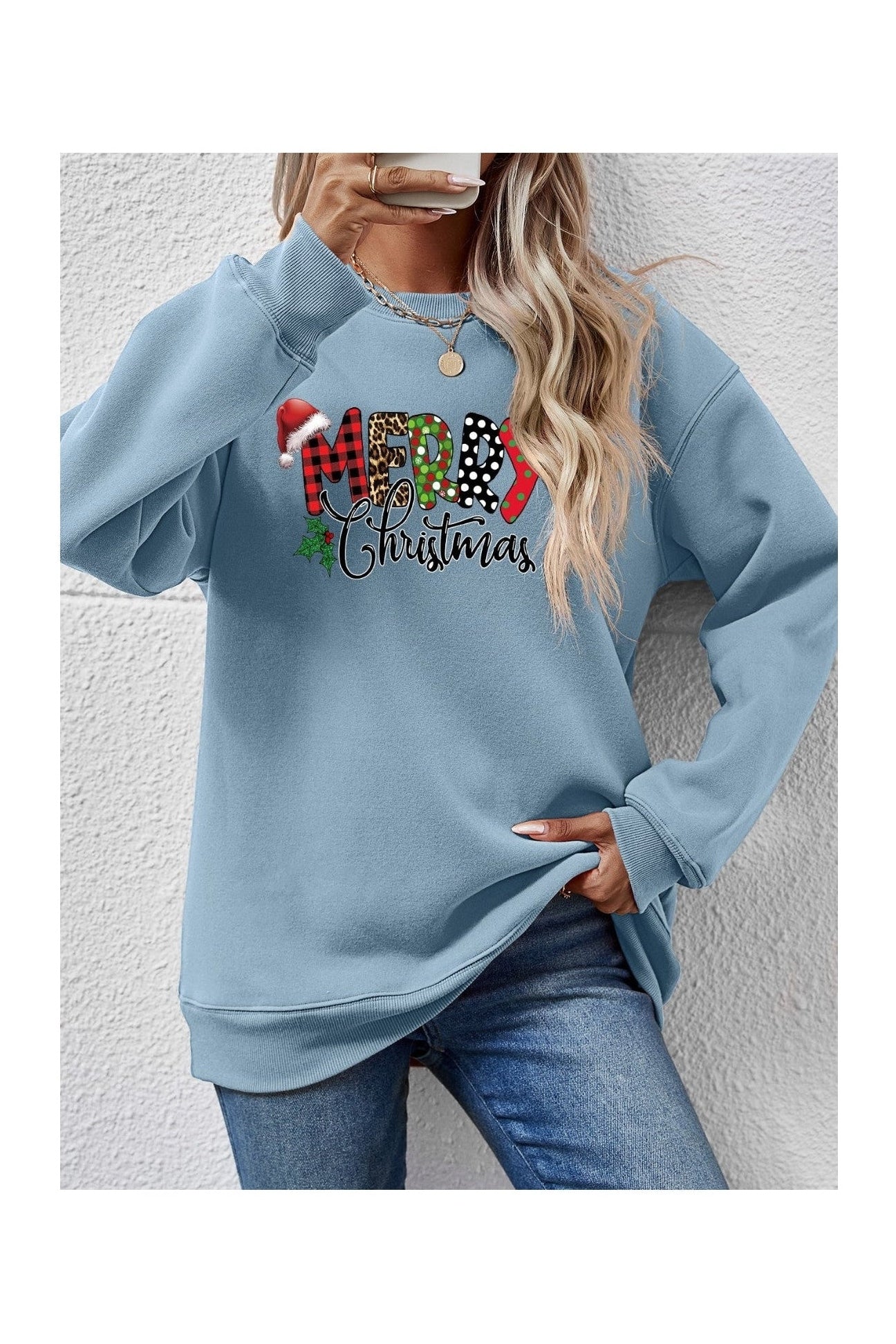 MERRY CHRISTMAS Round Neck Dropped Shoulder Sweatshirt nicholesgifts