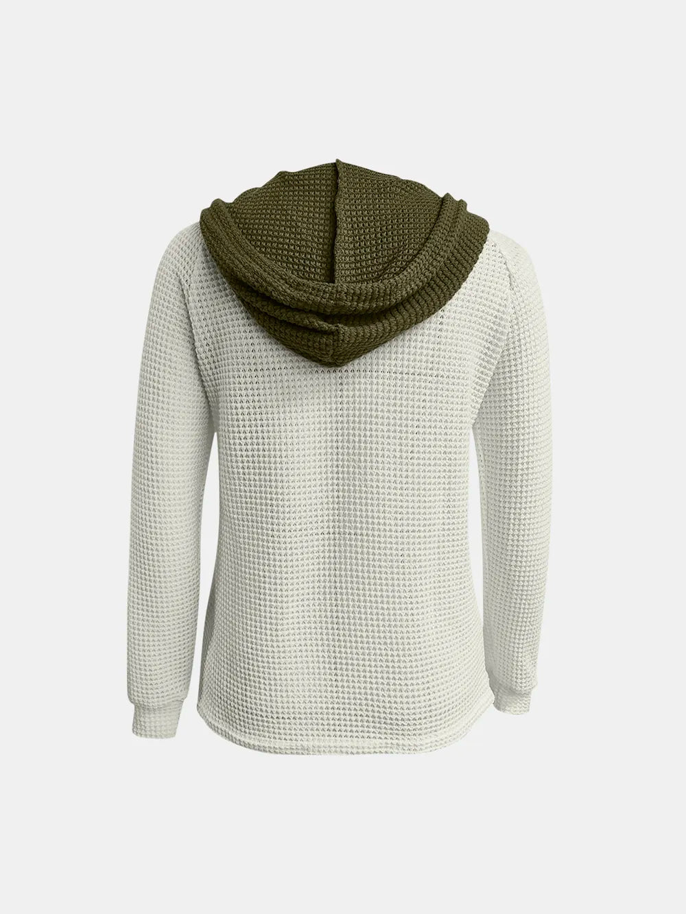 Full Size Waffle-Knit Contrast Long Sleeve Hoodie Trendsi