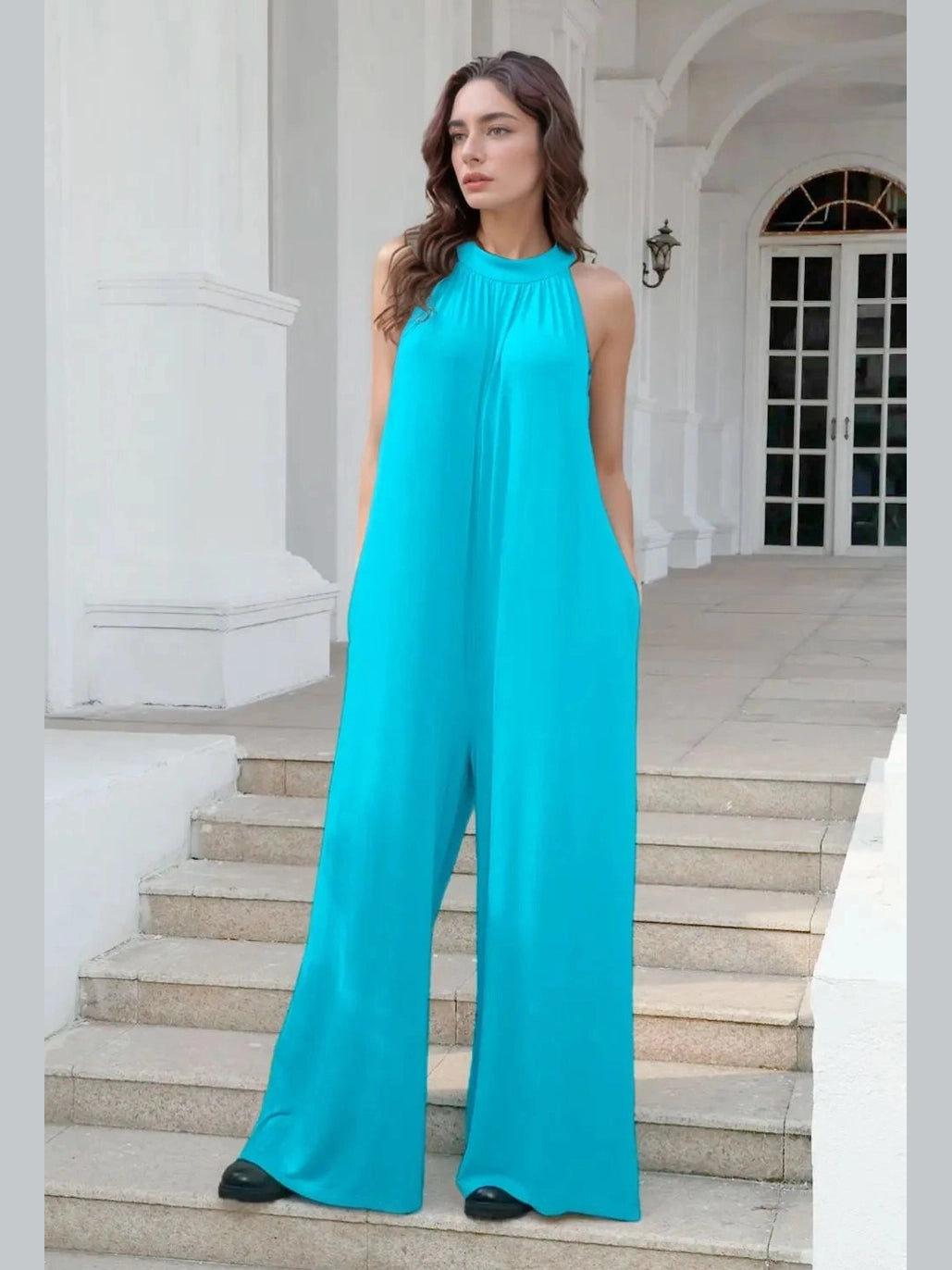 Double Take Full Size Tie Back Cutout Sleeveless Jumpsuit nicholesgifts