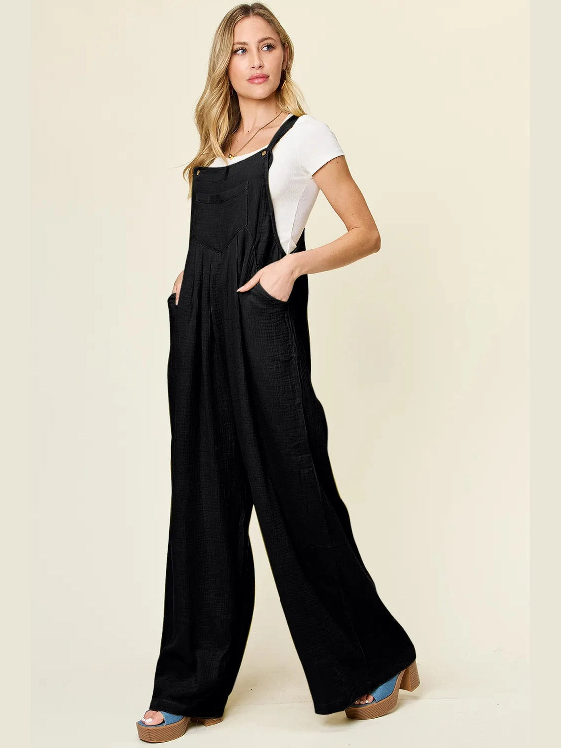 Double Take Full Size Texture Wide Strap Wide Leg Overall NicholesGifts