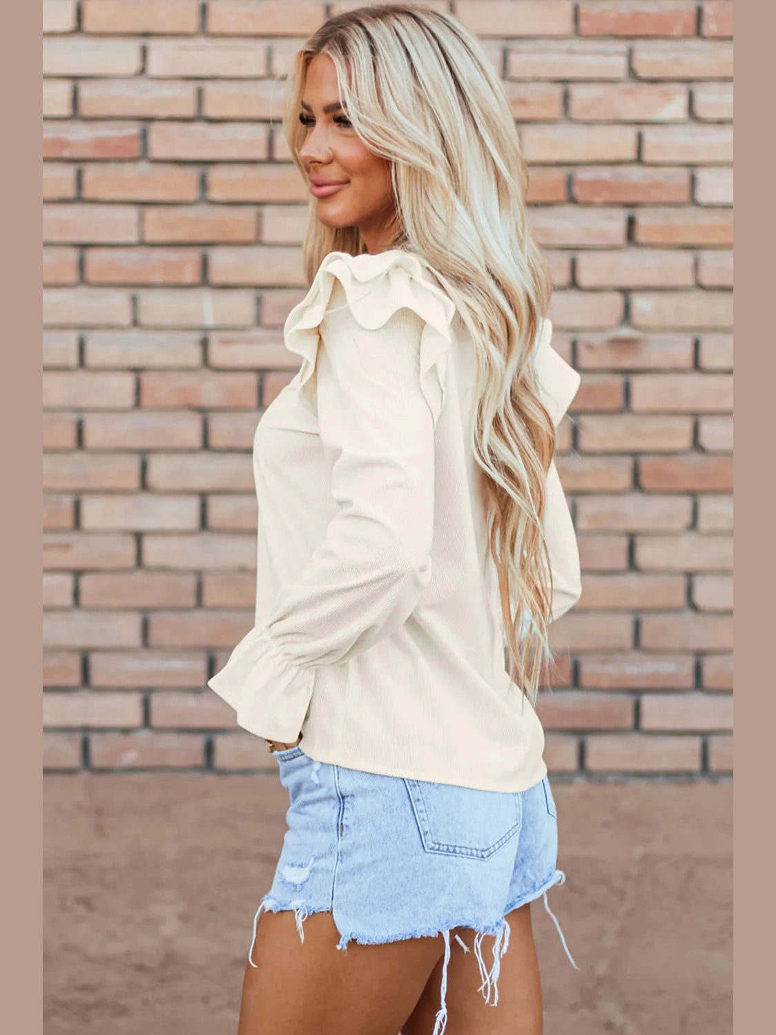 Ruffled Round Neck Flounce Sleeve Top NicholesGifts