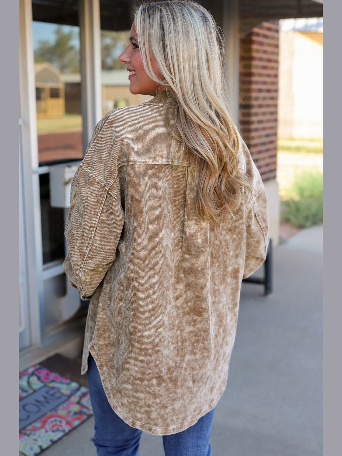 Washed Button Down Dropped Shoulder Jacket nicholesgifts