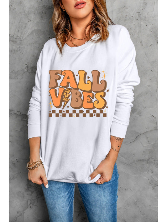 Women Letter Graphic Round Neck Long Sleeve Sweatshirt nicholesgifts