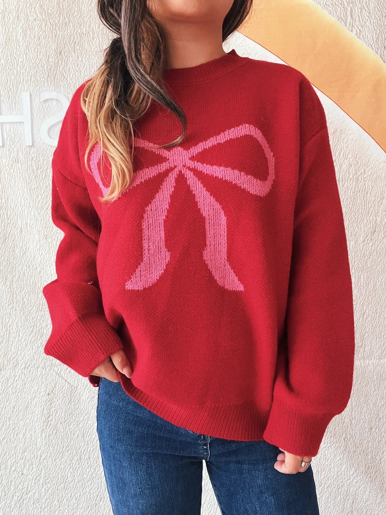Bow Pattern Casual Long Sleeve Sweater