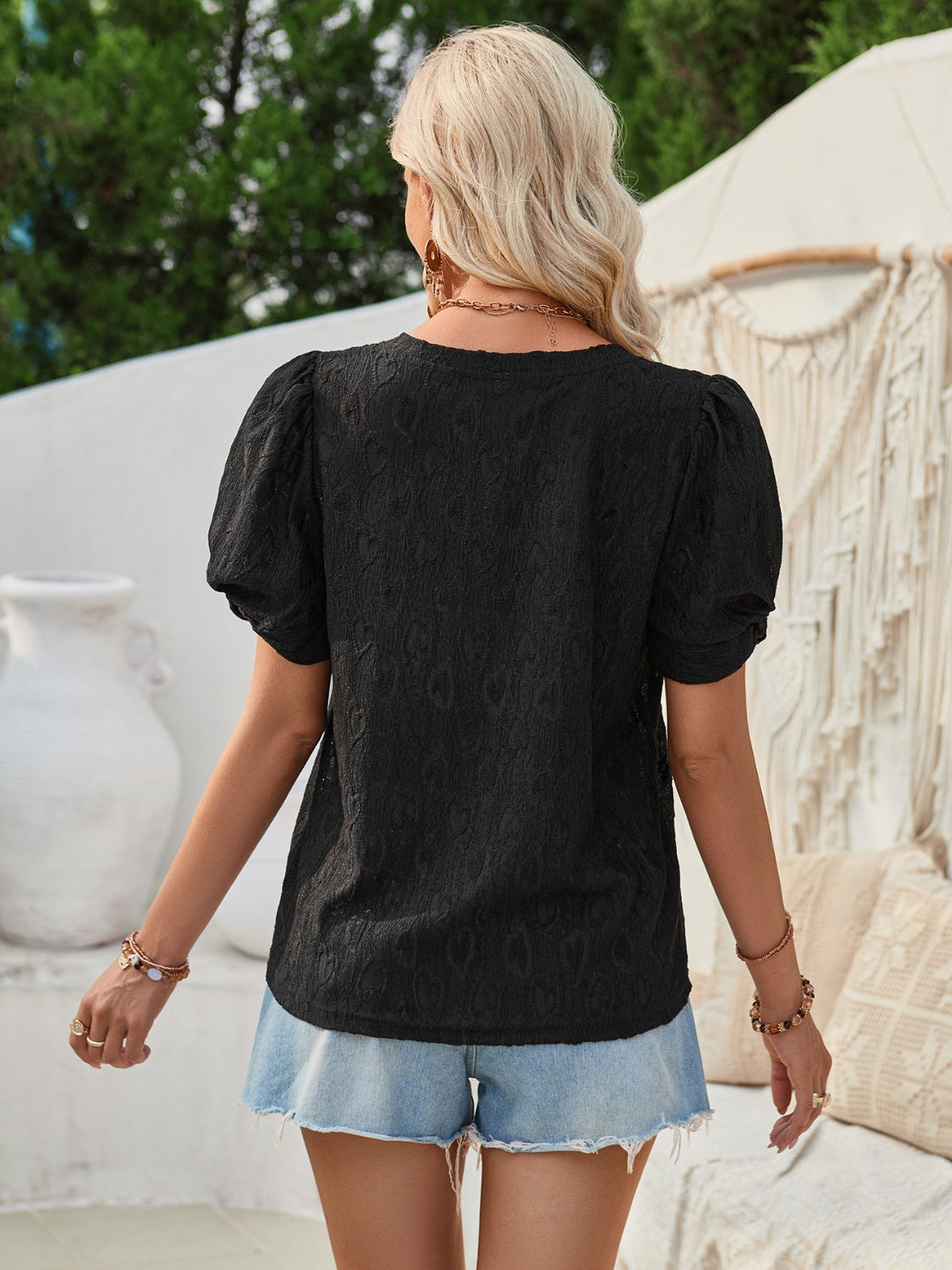 Twisted Heart V-Neck Short Sleeve Blouse nicholesgifts