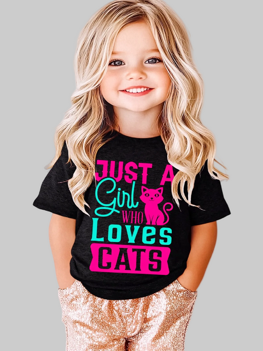 Toddler Girls Just A Girl Who Loves Cats Short Sleeve T-Shirt nicholesgifts