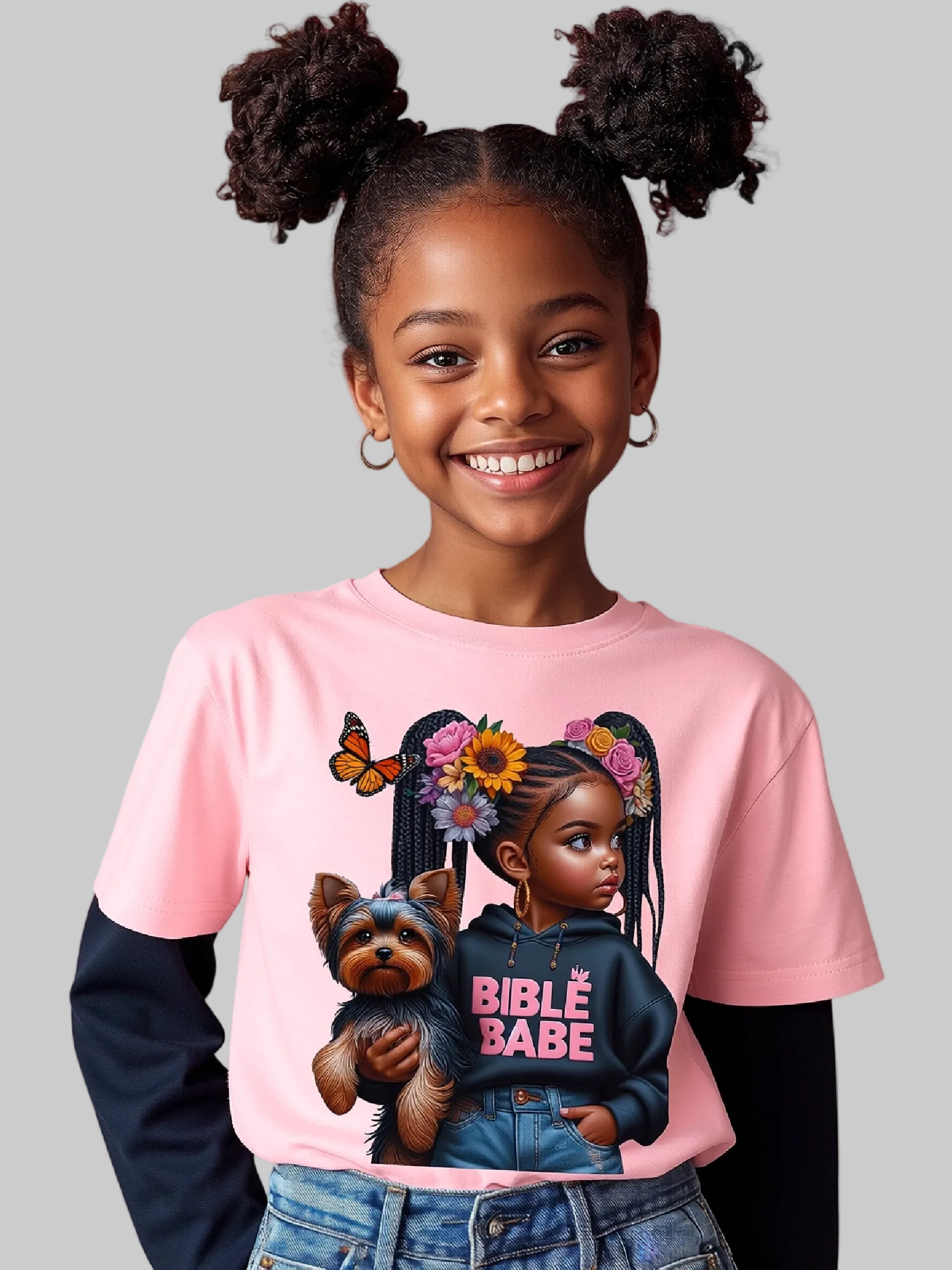 African American Girls Bible Babe with Dog Short Sleeve T-Shirt nicholesgifts