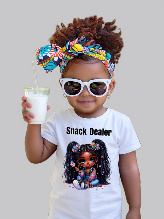 African American Toddler Girls Snack Dealer Short Sleeve T-Shirt