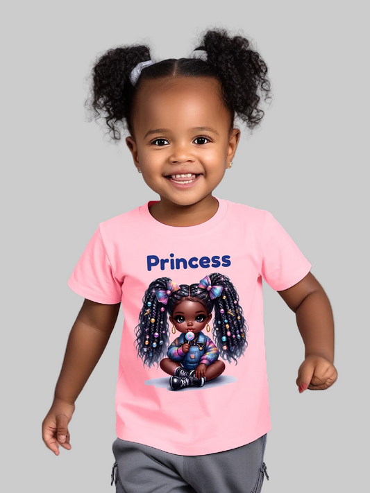 African American Toddler Girls Princess Short Sleeve T-Shirt