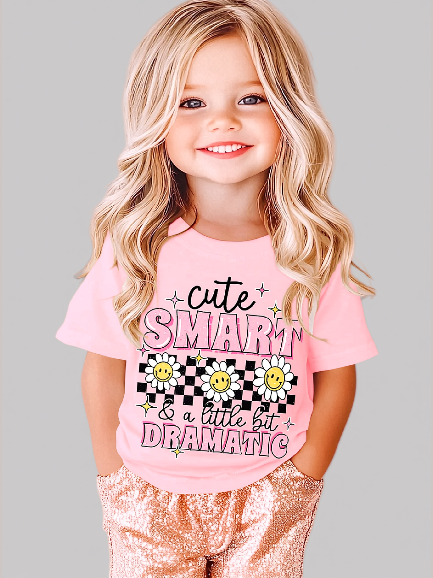 Toddler Girls Cute Smart and a Little Bit Dramatic Short Sleeve T-Shirt