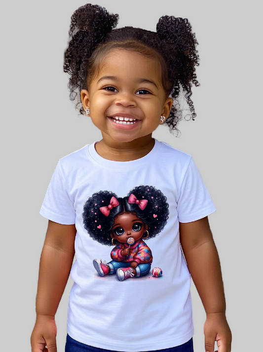 African American Toddler Girls Pink Bows Organic Short Sleeve T-Shirt
