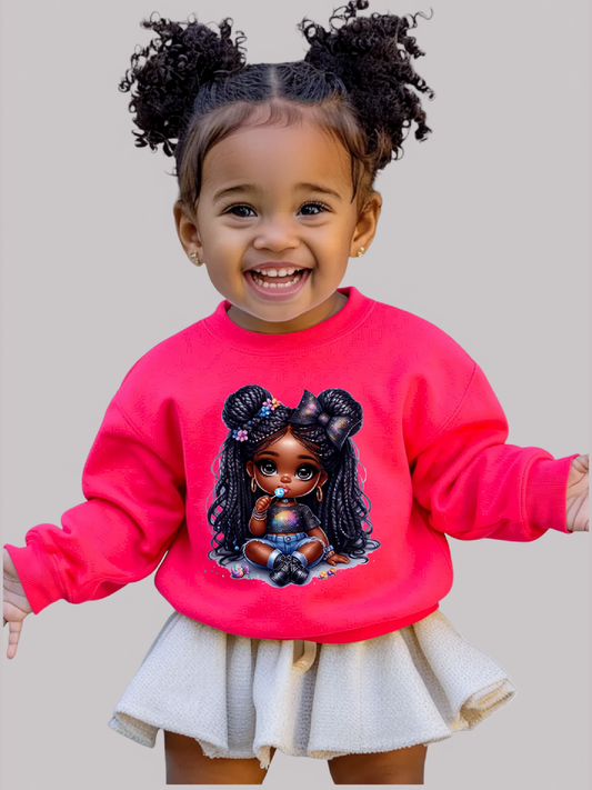 African American Toddler Girls Lollipop and Earrings Long Sleeve Crewneck Sweatshirt