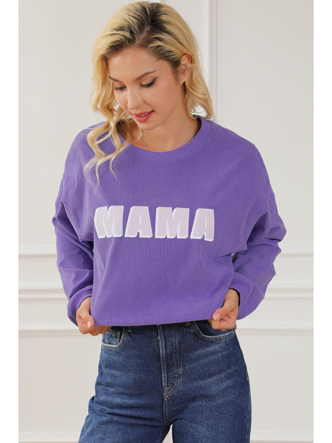 Women Mama Round Neck Drop Shoulder Sweatshirt nicholesgifts