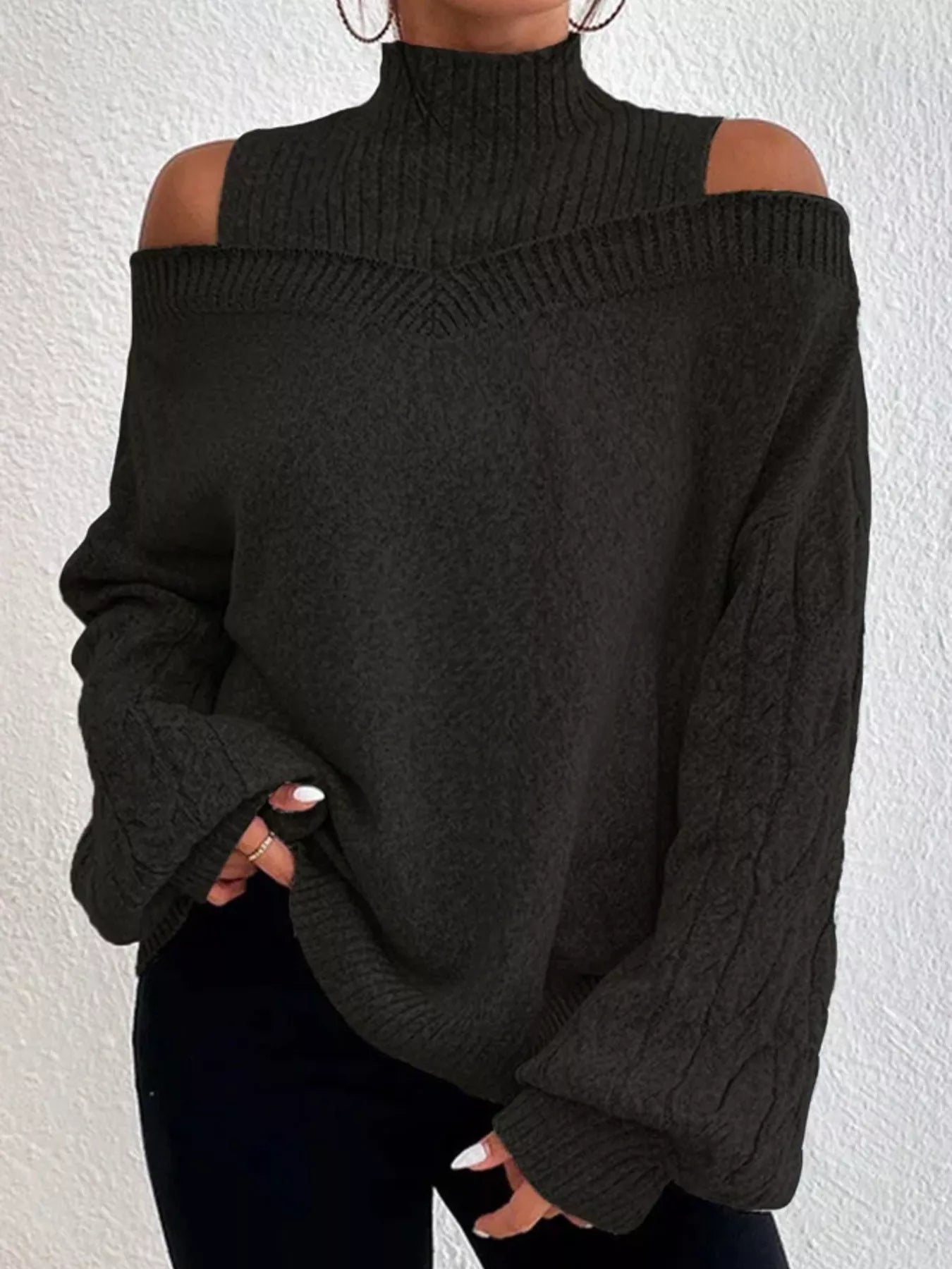 Women Cold Shoulder Turtleneck Sweater nicholesgifts