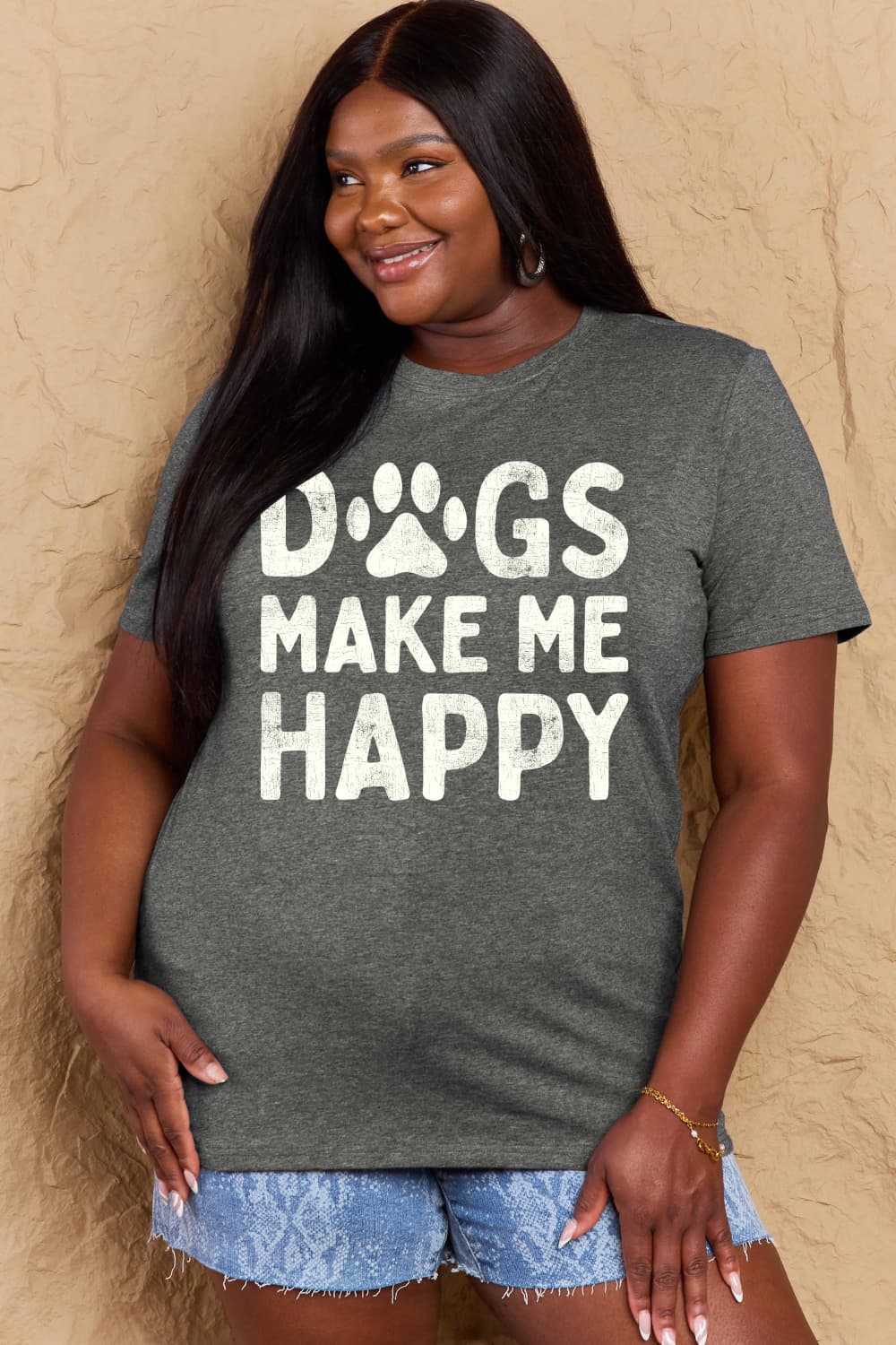 Simply Love Full Size DOGS MAKE ME HAPPY Graphic Cotton T-Shirt nicholesgifts