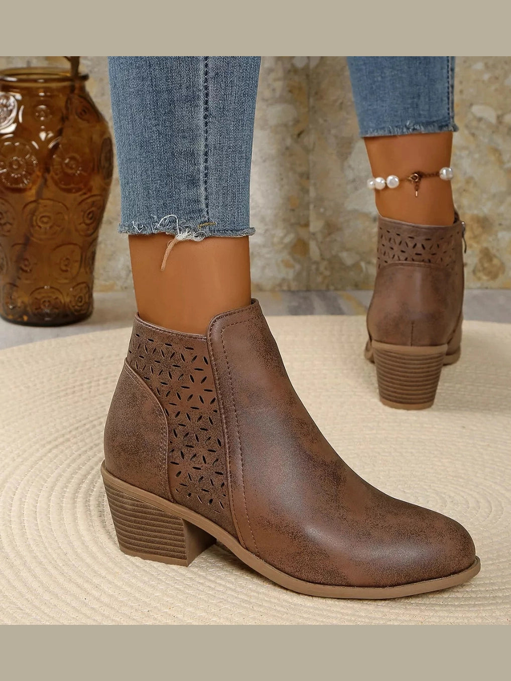 Point Toe Block Heels Boots nicholesgifts