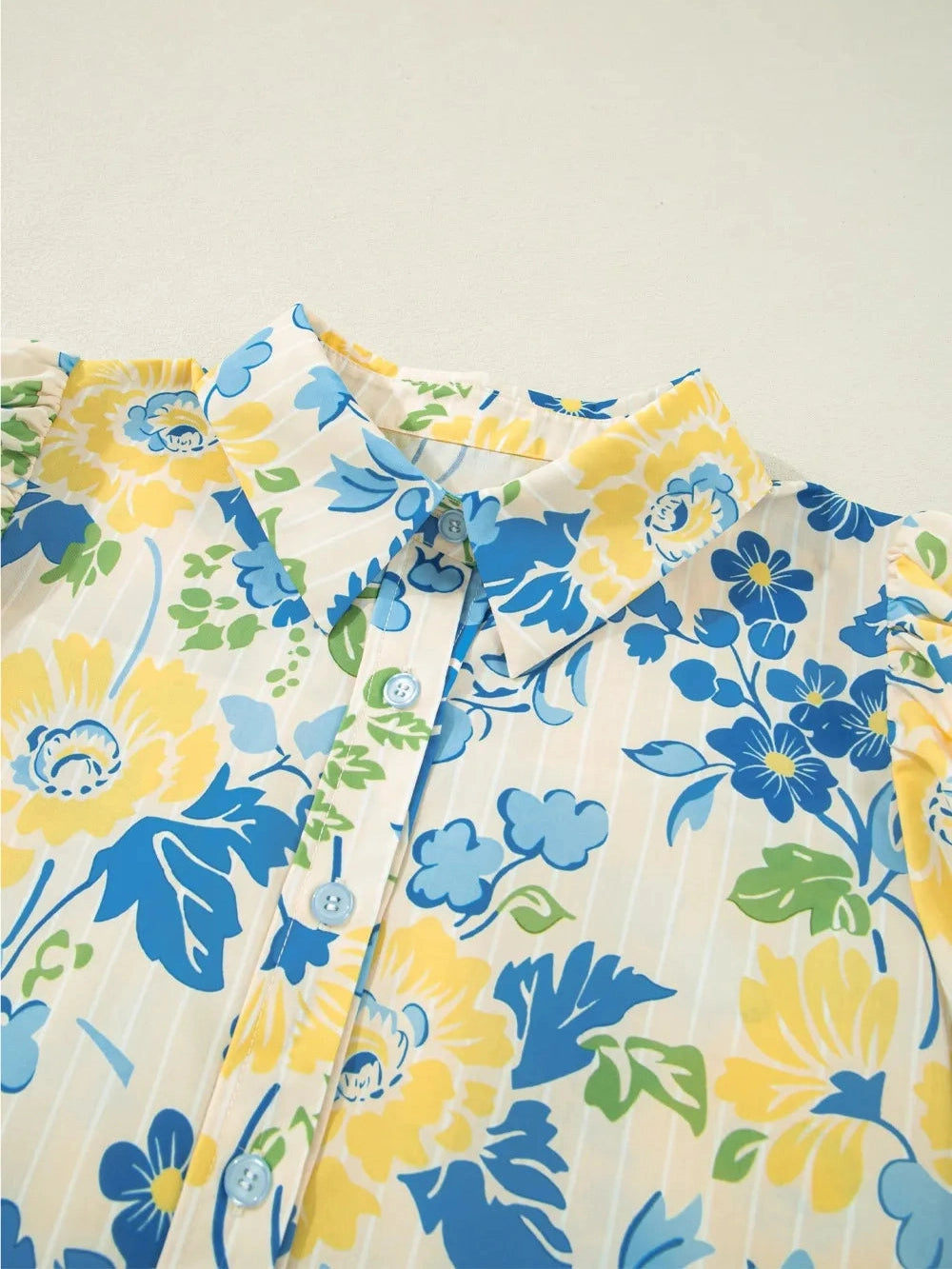 Printed Puff Sleeve Button Down Summer Shirt nicholesgifts