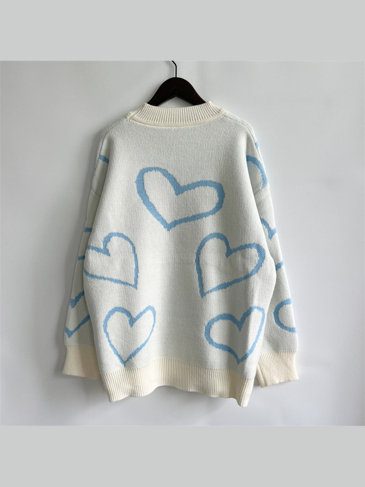 Heart Pattern Long Sleeve Sweater Trendsi