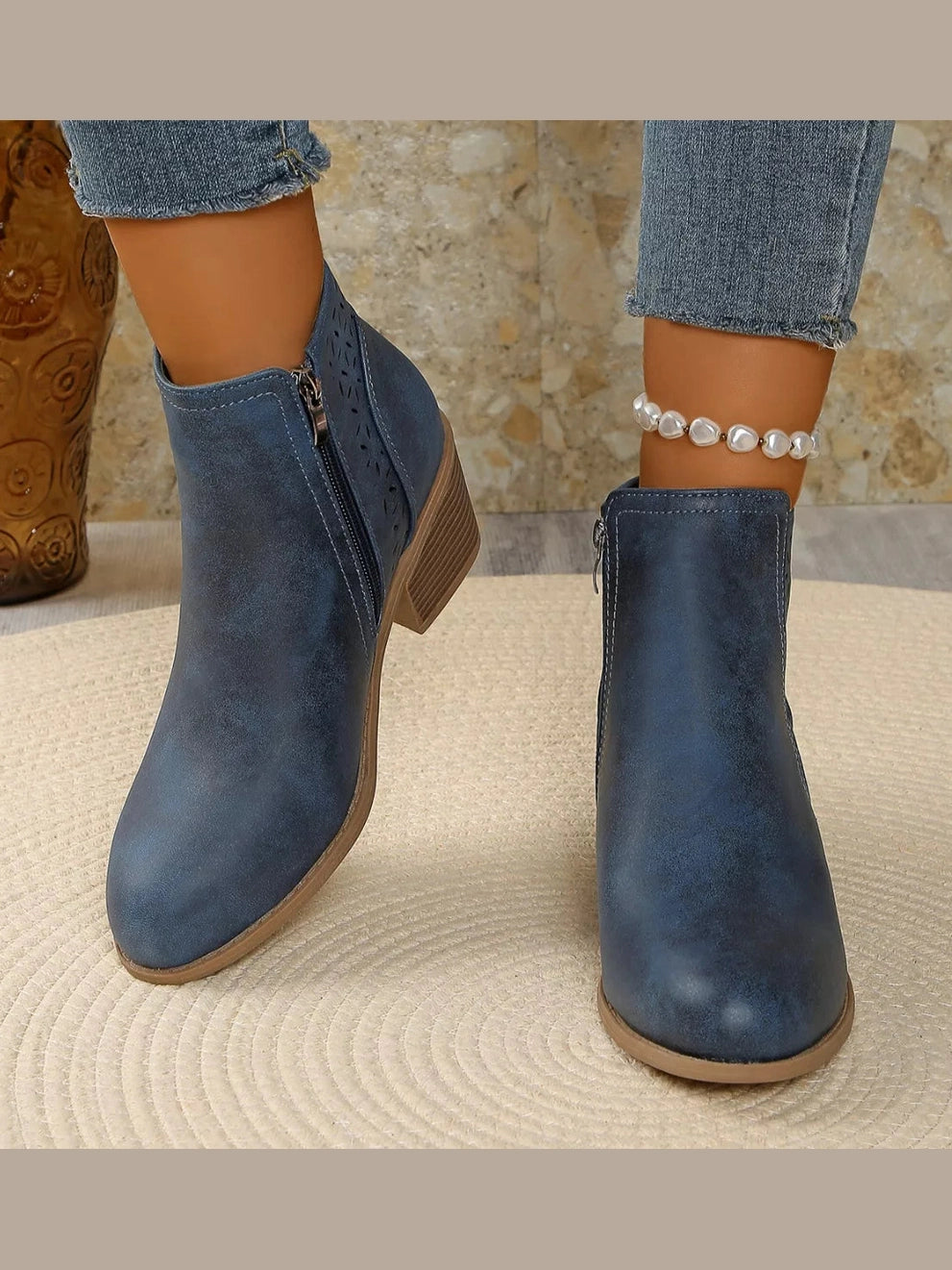 Point Toe Block Heels Boots nicholesgifts
