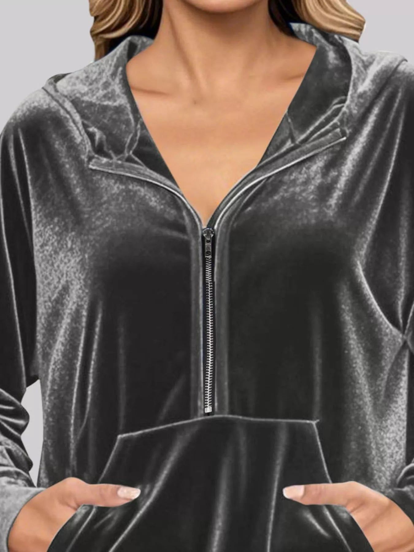 Full Size Half Zip Kangaroo Pocket Hoodie Plus Size Trendsi