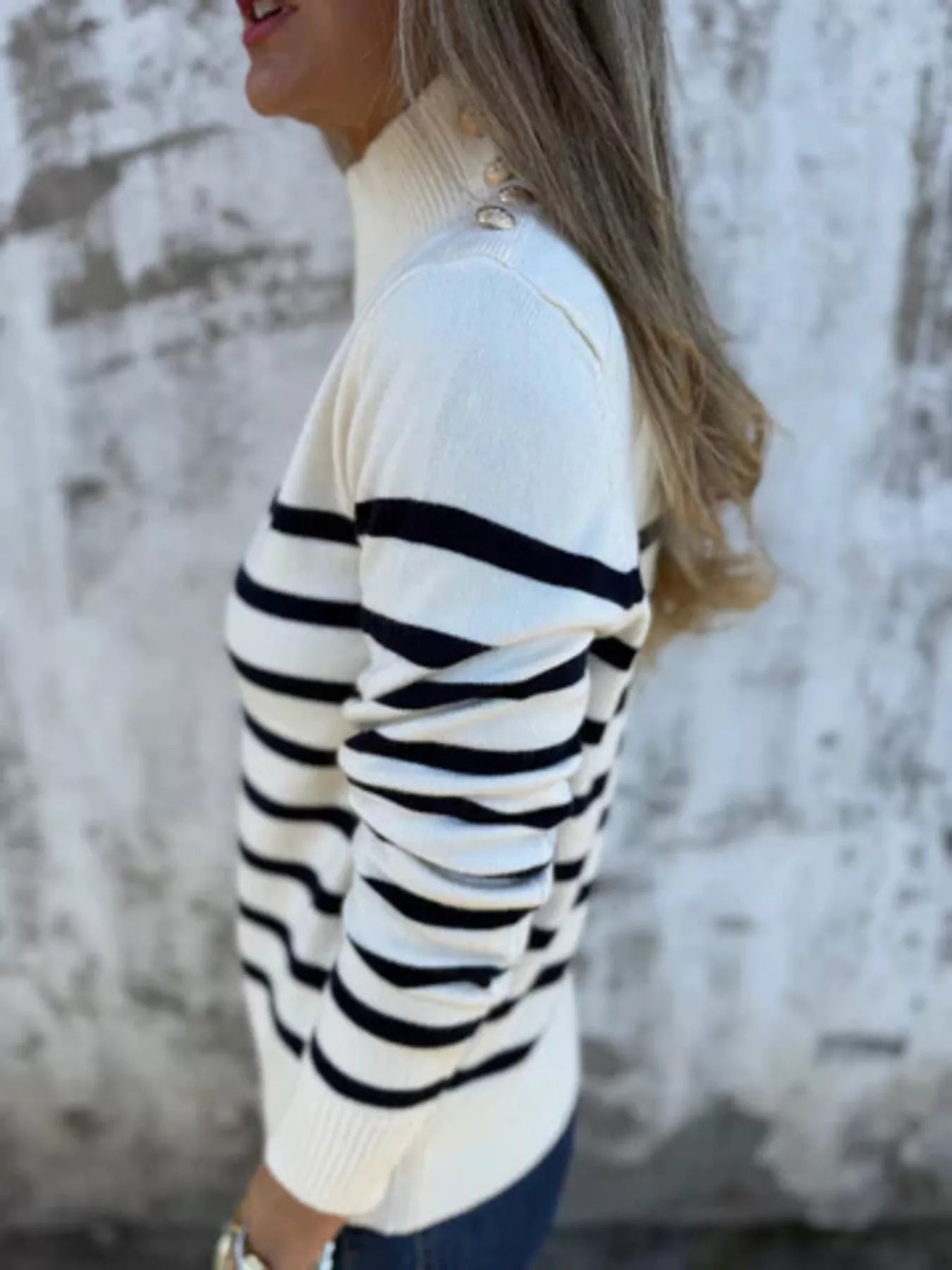 Full Size Striped Turtleneck Long Sleeve Sweater Plus Size Trendsi