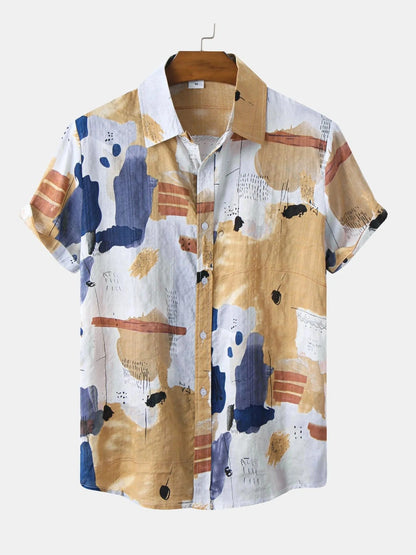 Men's Plus Size Abstract Print Short Sleeve Button-Up Shirt nicholesgifts