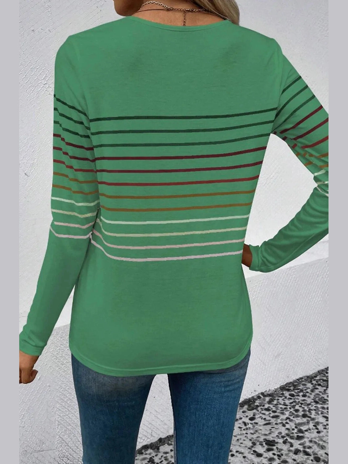 Striped Round Neck Long Sleeve T-Shirt nicholesgifts