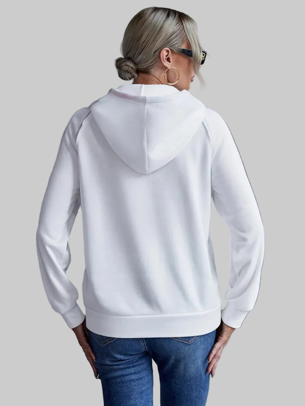 Ivy Lane Contrast Stitching Drawstring Raglan Sleeve Hoodie Trendsi