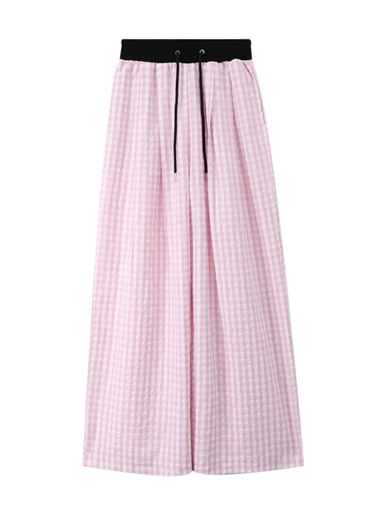 Gingham Wide Leg Drawstring Pants Trendsi