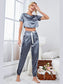 Satin Short Sleeve Crop Top and Joggers Lounge Set nicholesgifts