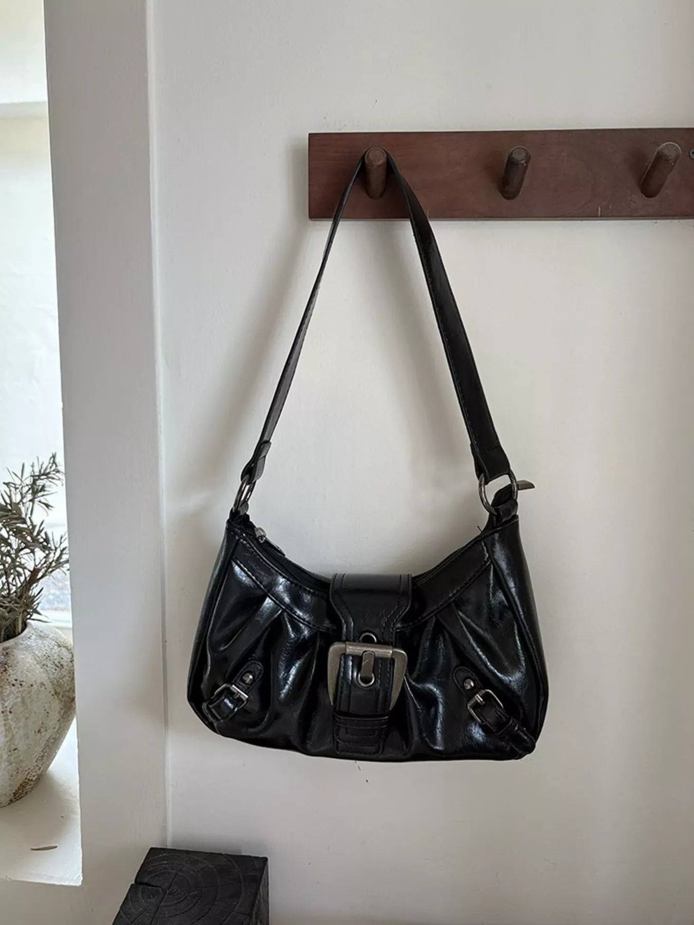 Buckle Decor Ruched Shoulder Bag nicholesgifts