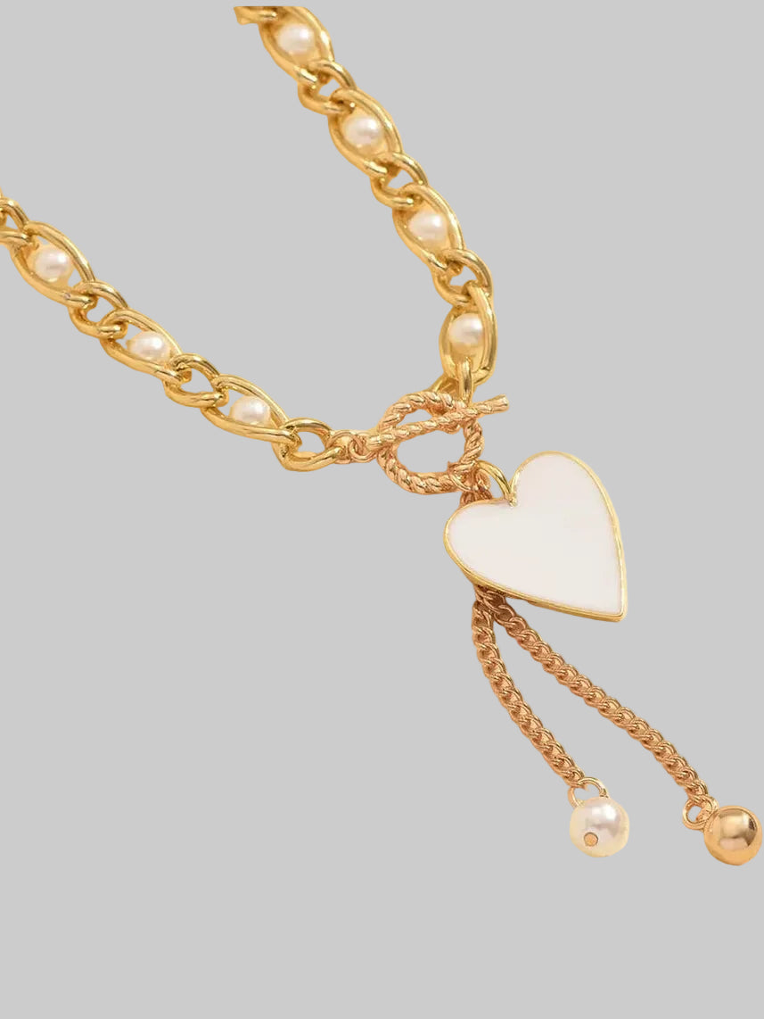 Women 18K Gold-Plated Pearl Heart Necklace nicholesgifts