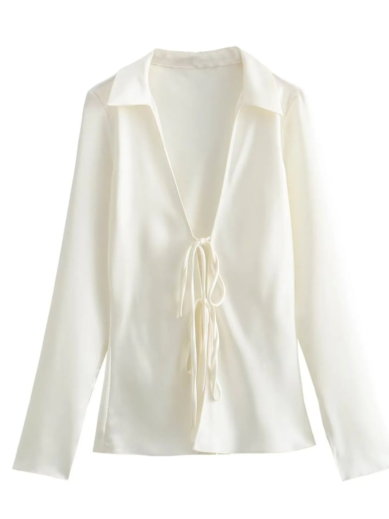 Satin Tie-Front Long Sleeve Shirt NicholesGifts