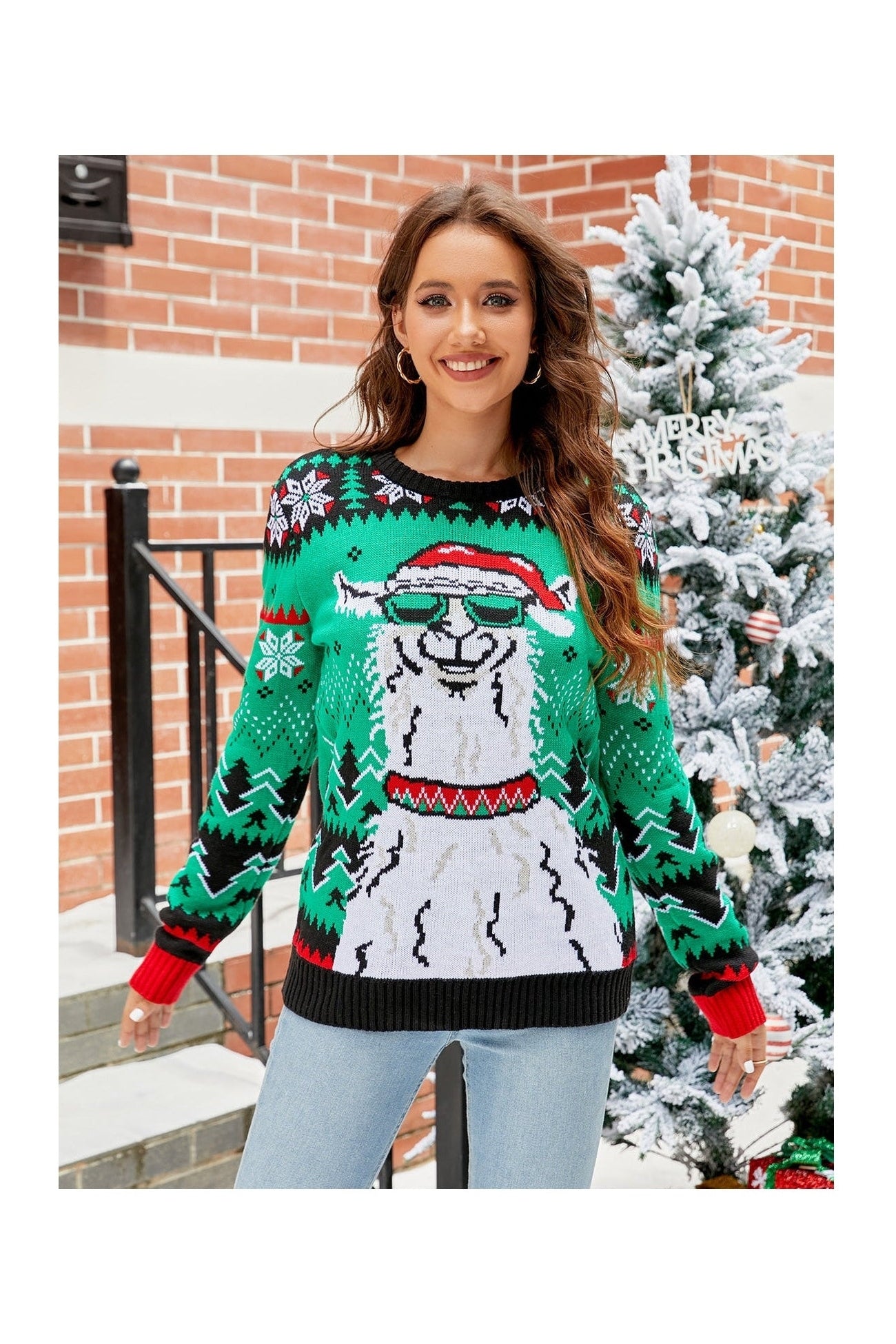 Printed Round Neck Long Sleeve Sweater nicholesgifts