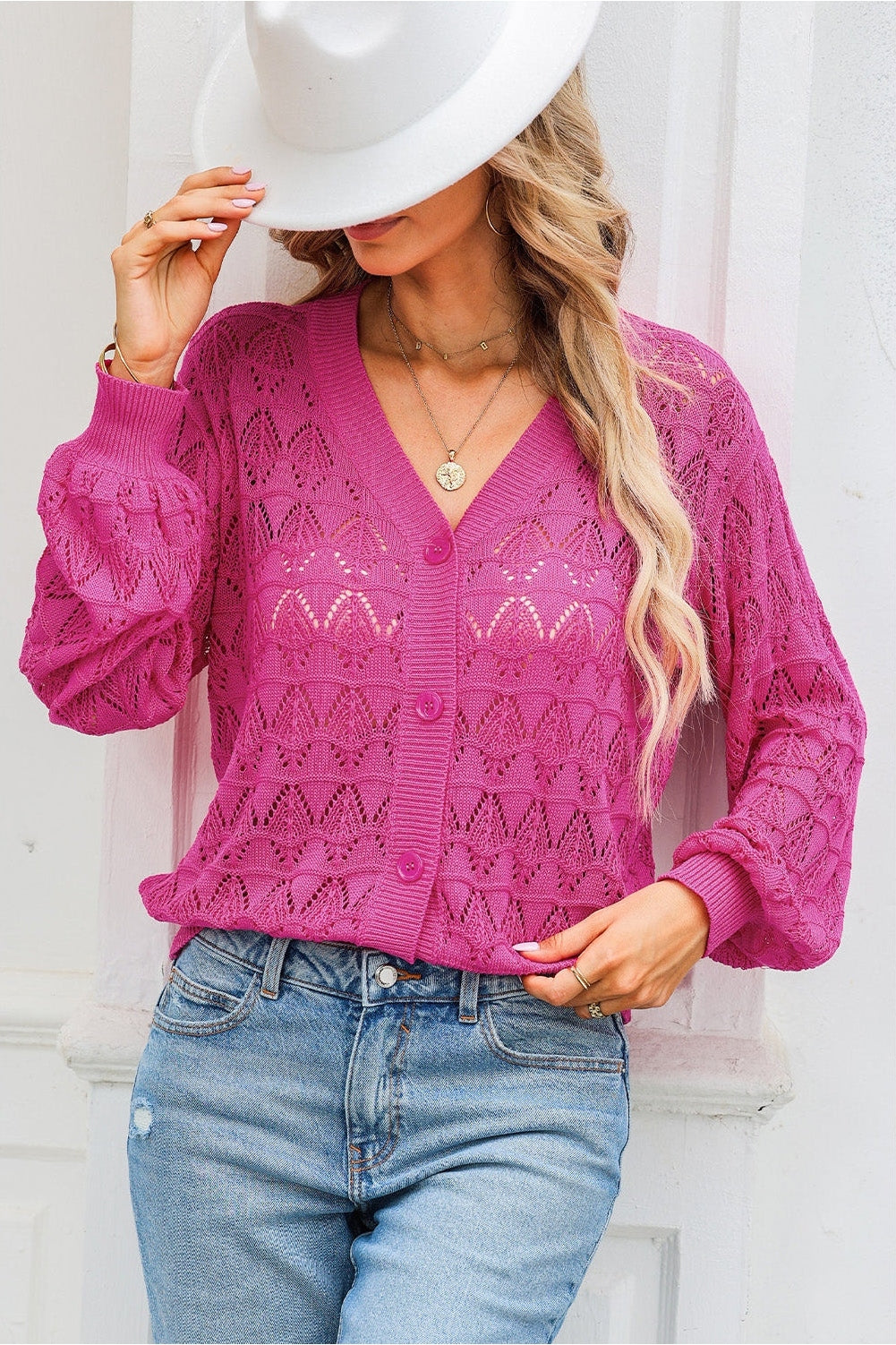 Openwork V-Neck Cardigan nicholesgifts