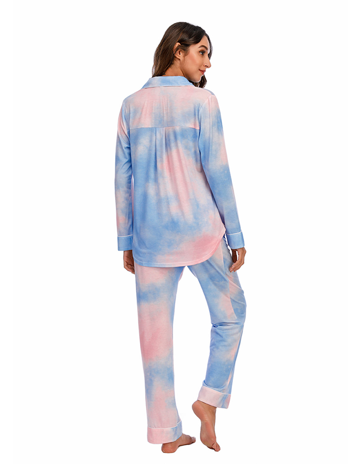 Collared Neck Long Sleeve Loungewear Set with Pockets nicholesgifts