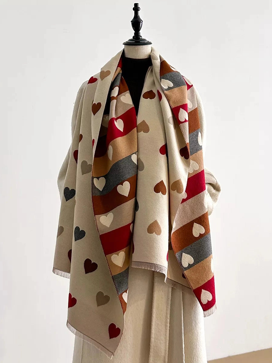 Women Heart Pattern Fringe Winter Scarf Valentine's Day Gift For Her nicholesgifts