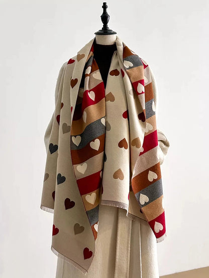 Women Heart Pattern Fringe Winter Scarf Valentine's Day Gift For Her nicholesgifts