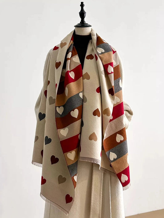 Women Heart Pattern Fringe Winter Scarf Valentine's Day Gift For Her nicholesgifts