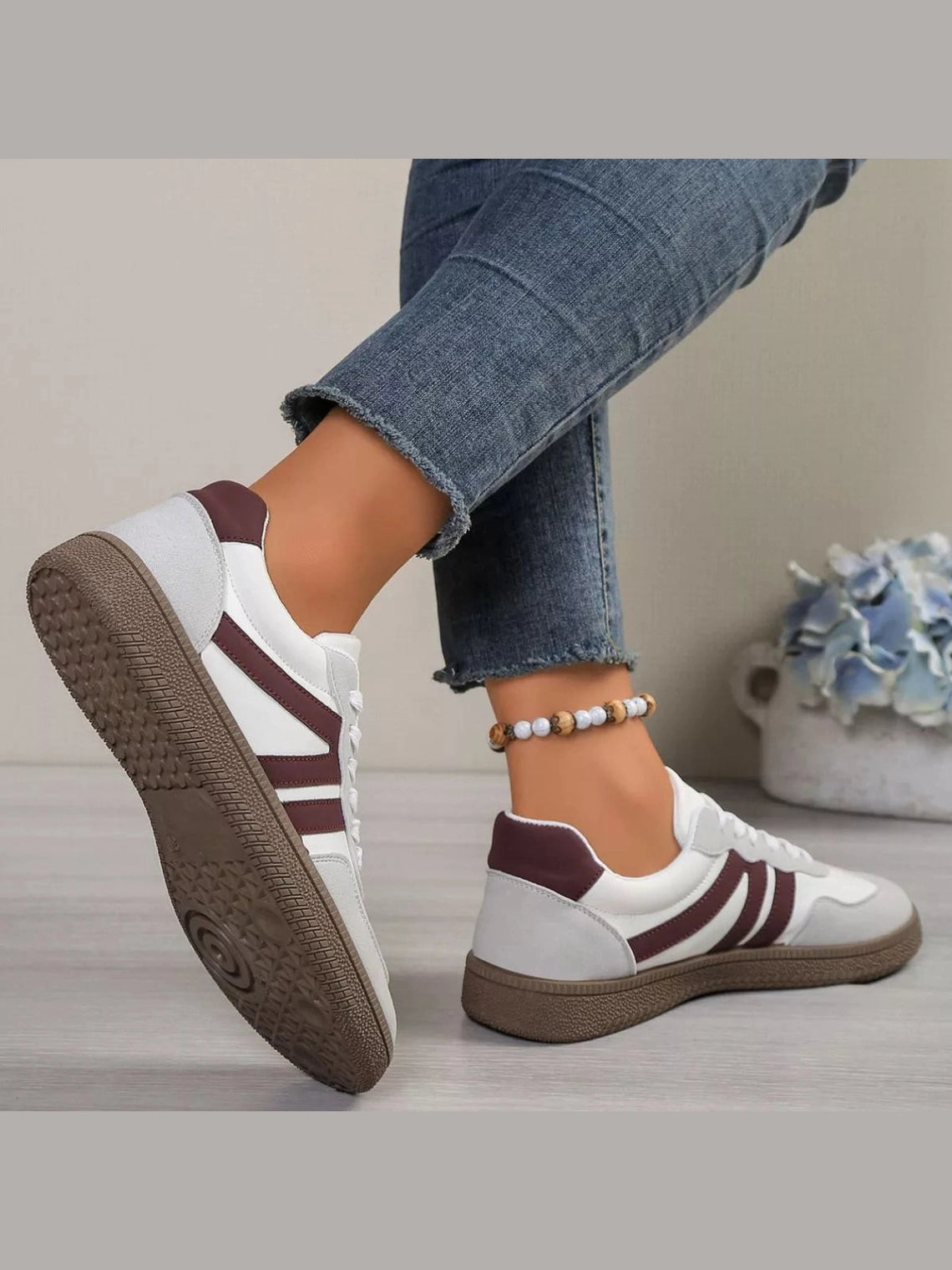 Women Striped Lace-Up Casual Sneakers nicholesgifts