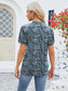 Women Ruched Printed Notched Short Sleeve Blouse nicholesgifts