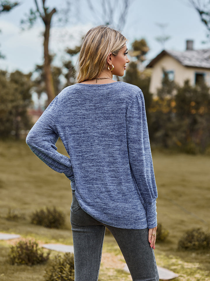 Round Neck Long Sleeve Buttoned T-Shirt NicholesGifts