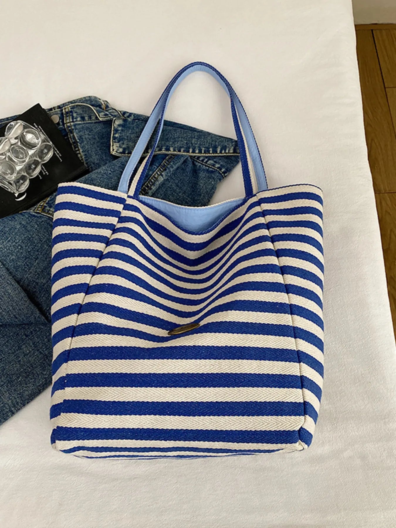 Striped Canvas Tote Bag Trendsi