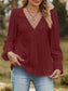 Lace Trim V-Neck Blouse with Flounce Sleeves nicholesgifts