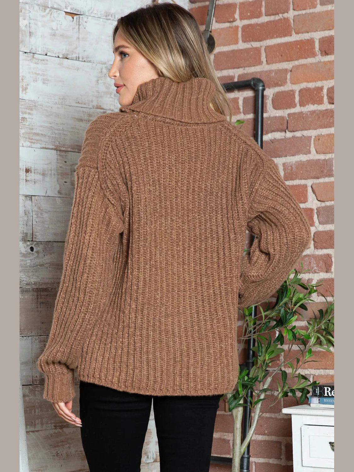 Turtleneck Dropped Shoulder Pullover Sweater nicholesgifts