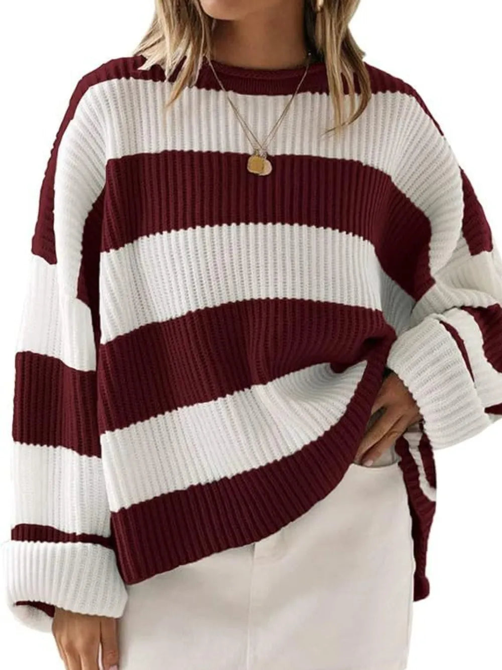 Round Neck Long Sleeve Sweater Trendsi