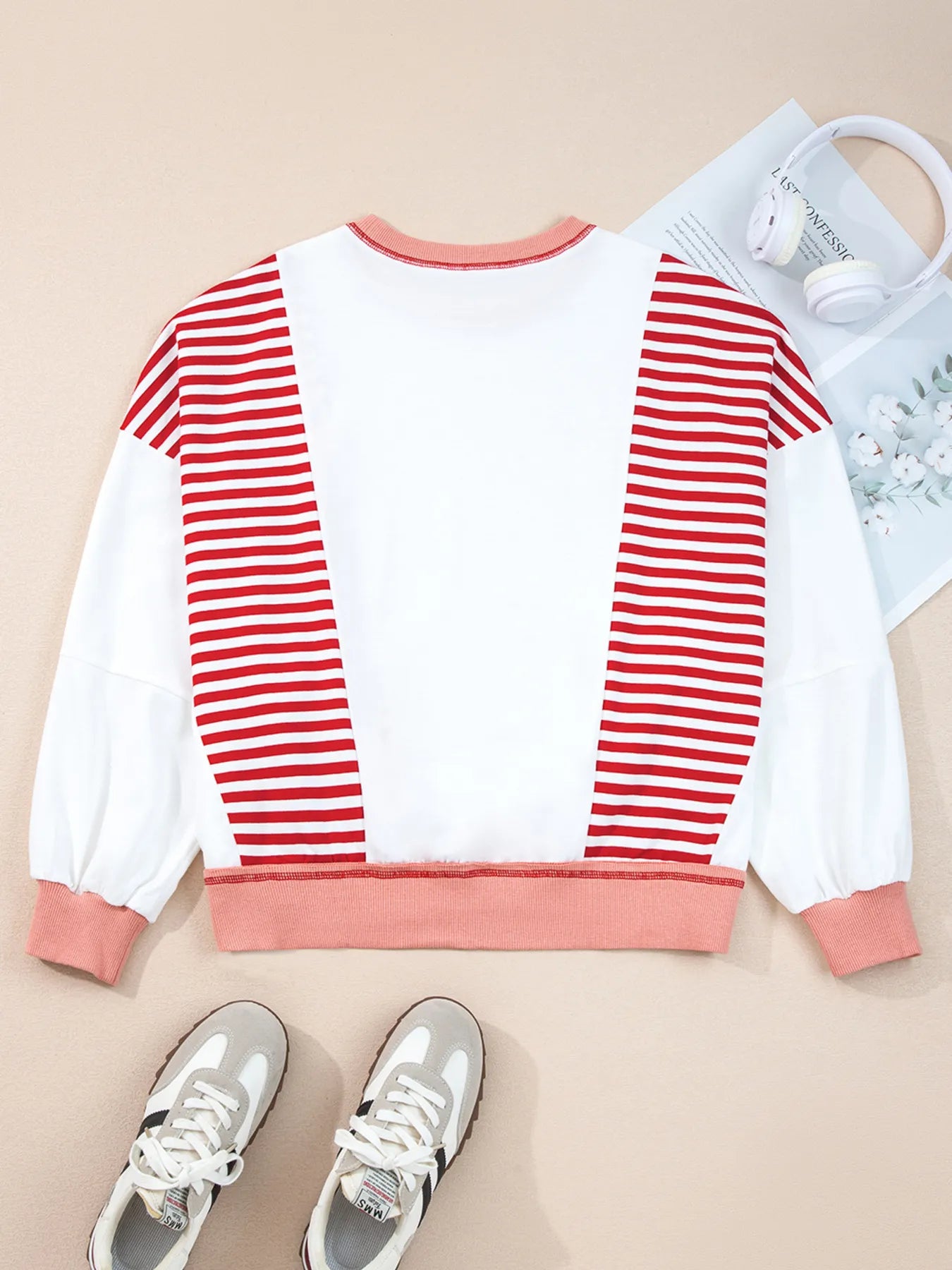 Stripe Color Block Contrast Stitching Oversize Sweatshirt