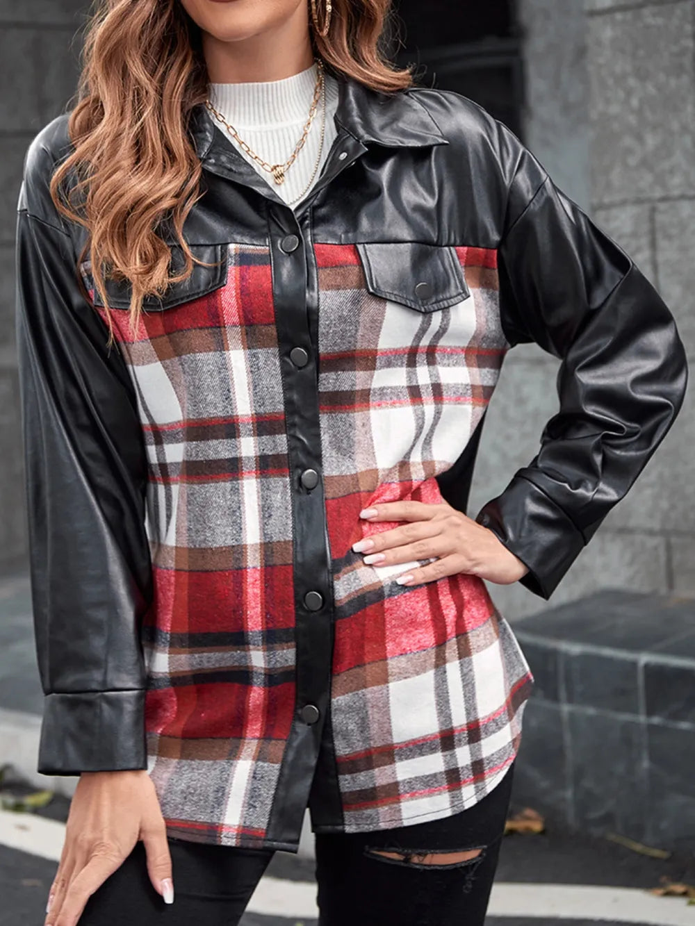 Ivy Lane Plaid Button Up Dropped Shoulder Jacket nicholesgifts