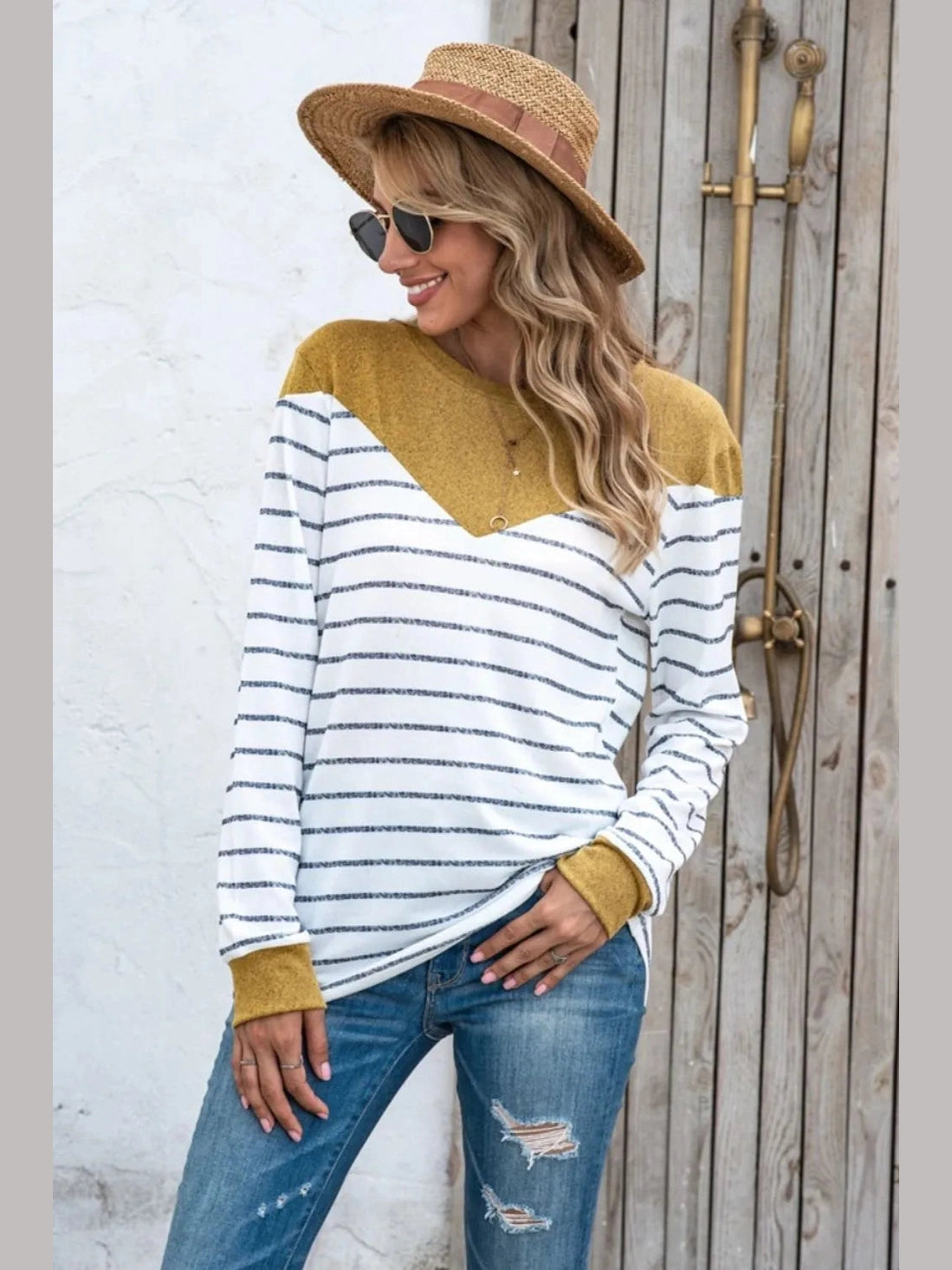 Striped Round Neck Long Sleeve T-Shirt NicholesGifts